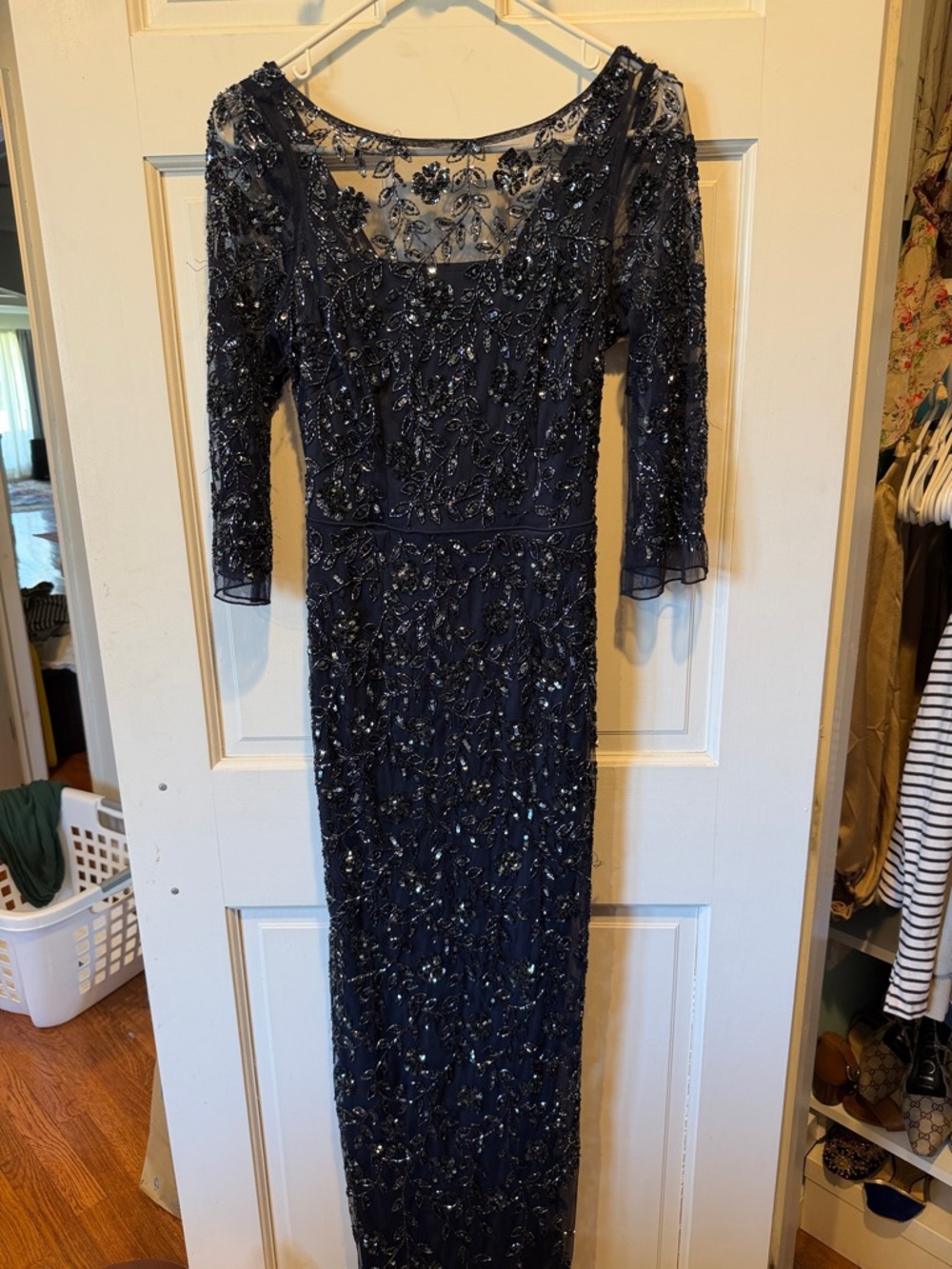 Aidan Mattox Navy Beaded Evening Gown